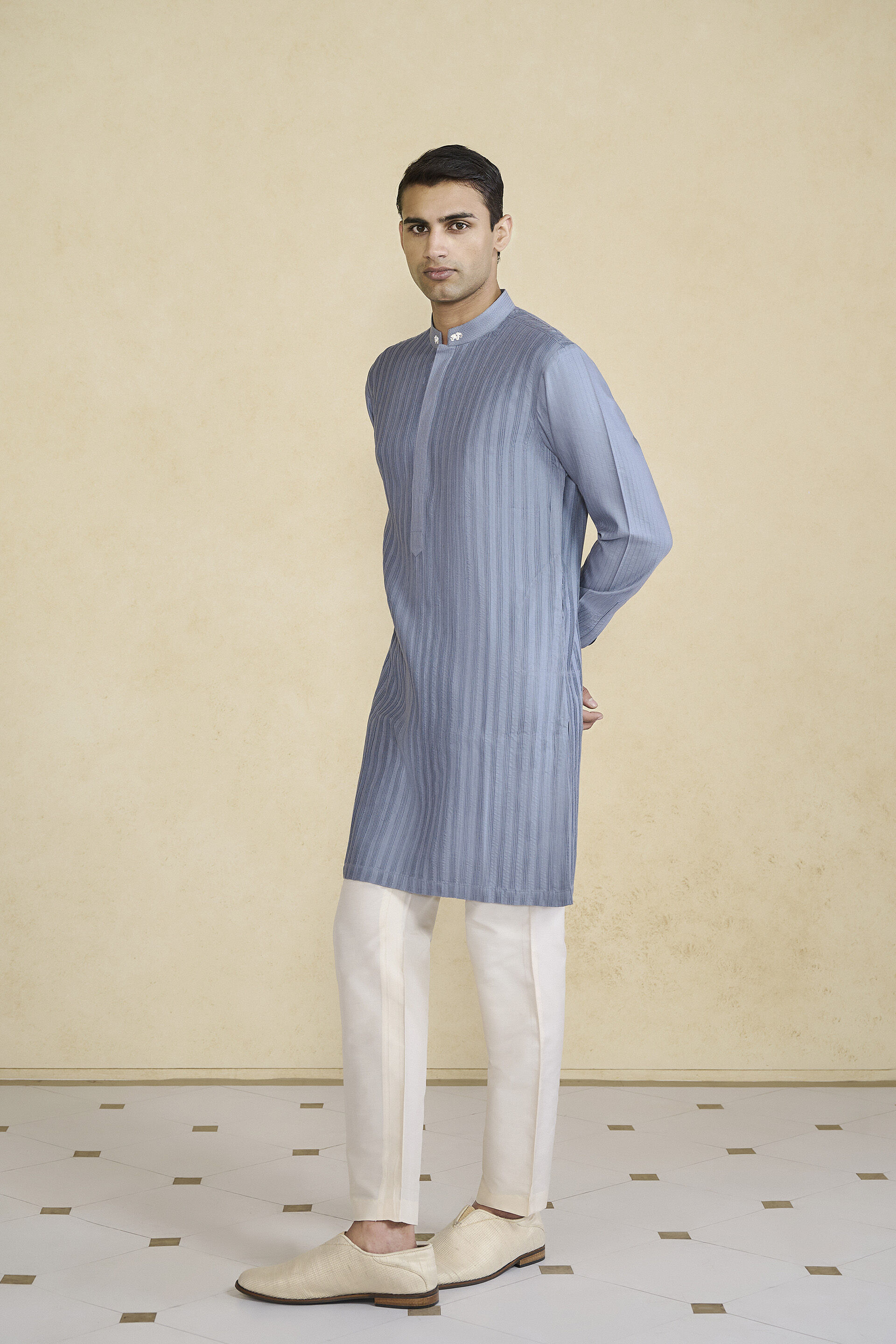Daeven Embroidered Silk Kurta - Grey, Grey, image 3